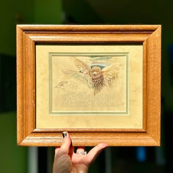 Faith Based Owl & Eagles Wood Framed Wall Hanging Home Decor Accent Art - Picture 2 of 5